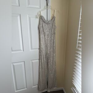 Baltic Born NWT Silver Sequin Cowl Neck Jumpsuit
